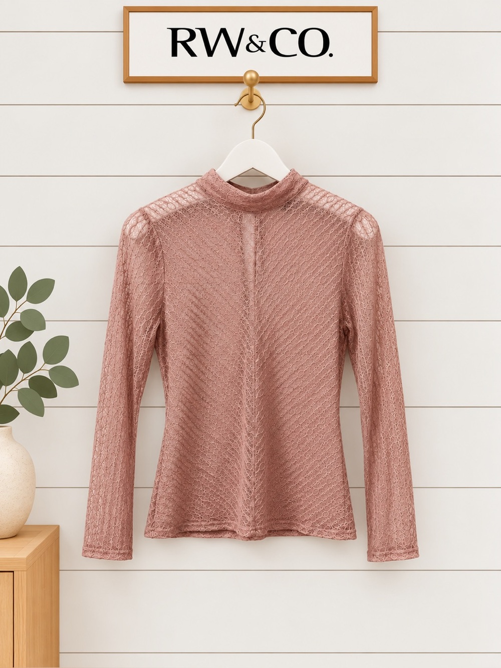 RW&CO Blush Pink Lace Mock Neck Top Size M